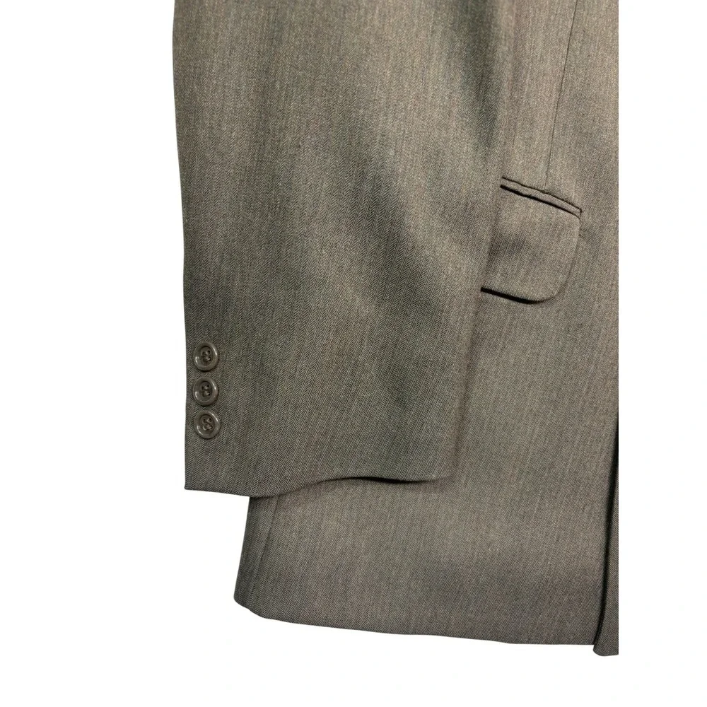 vtg 90s Fiorvanti 42L 36x32 Taupe Herringbone Double Breasted 2pc Pant Suit USA